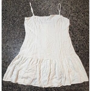 LA Hearts White Linen Blend Ruffle Drop Waist Mini Dress Small 101295